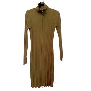 H&M olive green turtleneck ribbed zipper dress size Large